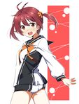 :d bad_id bad_pixiv_id brown_eyes hair_ornament hair_scrunchie hajime_(kin'you_club) isshiki_akane looking_at_viewer multicolored multicolored_clothes multicolored_shorts national_shin_ooshima_school_uniform open_mouth orange_ribbon orange_scrunchie print_shorts red_hair ribbon school_uniform scrunchie short_hair short_shorts shorts smile solo twintails vividred_operation white_shorts 