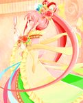  bad_id bad_pixiv_id bouquet dress flower hair_flower hair_ornament hand_mirror highres long_hair magi_the_labyrinth_of_magic mirror pink_eyes pink_hair ren_kougyoku solo very_long_hair yuiyuimoe 