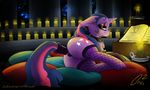  anal book buttplug candle carmelpony cutie_mark equine female feral fishnet friendship_is_magic hair horn horse legwear looking_at_viewer looking_back mammal multi-colored_hair my_little_pony pillow pony presenting pussy sex_toy solo stockings thigh_highs twilight_sparkle_(mlp) unicorn 