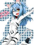  animal_ears bad_id bad_pixiv_id blue_hair blush borrowed_character collar flat_chest fuurin_rei haik happy_birthday long_hair one_eye_closed open_mouth original smile solo tail tiger_ears tiger_tail yellow_eyes 