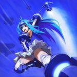  antenna_hair armor armored_dress bad_id bad_pixiv_id blue_eyes blue_hair gauntlets hammer headgear kiarino long_hair thighhighs vividblue vividred_operation white_legwear 