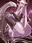  circle_weird demon_girl futanari horns pointy_ears stockings thighhighs white+hair 