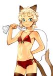 animal_ears bikini blonde_hair branch_(blackrabbits) breasts cat_ears cat_tail christmas final_fantasy final_fantasy_xi green_eyes mithra navel no_panties red_mage sack short_hair small_breasts solo swimsuit tail thighhighs underboob 