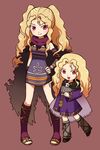  age_difference blonde_hair boots cape dadadanoda dual_persona hand_on_hip harvest_moon:_a_new_beginning red_eyes two_side_up wavy_hair witch_princess_(harvest_moon) 