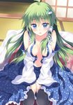  breasts kochiya_sanae no_bra open_shirt rasahan thighhighs touhou 