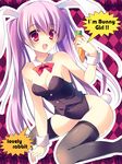  animal_ears bad_id bad_pixiv_id bow bowtie bunny_ears bunny_tail bunnysuit carrot detached_collar highres long_hair muku_(apupop) open_mouth original purple_hair red_eyes solo tail thighhighs twintails wrist_cuffs 