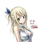  2012 blonde_hair breasts brown_eyes cleavage dated downscaled fairy_tail half_updo large_breasts long_hair lucy_heartfilia mashima_hiro md5_mismatch official_art one_side_up resized signature sketch smile solo white_background 
