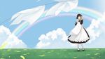  apron bad_id bad_pixiv_id bed_sheet black_hair bob_cut clothesline drying drying_clothes grey_eyes highres hime_(penty66) laundry maid maid_headdress mary_janes rainbow shirley_(manga) shirley_medison shoes short_hair smile solo white_legwear 