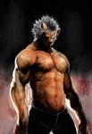  &#12463;&#12525;&#12459;&#12527;&#12473;&#12489;&#12454; ??????? biceps black_nose brown_fur clothed clothing frown fur grey_hair hair half-dressed male muscles pants pecs solo toned topless unknown_species vein 