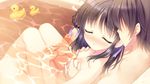  1girl :d bathtub black_hair blush braid breast_grab censored closed_eyes faceless faceless_male flat_chest game_cg grabbing hair_ribbon hair_rings hands_clasped hetero highres kimi_e_okuru_sora_no_hana kitao_sekka mixed_bathing mosaic_censoring nipples nude open_mouth own_hands_together ribbon rubber_duck smile water wet wet_hair yukie_(peach_candy) 