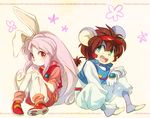  1girl animal_ears bakumaru brown_hair bunny_ears cream_(eto_ranger) green_eyes juuni_senshi_bakuretsu_eto_ranger long_hair mouse_ears pink_hair red_eyes sitting wakaya_hana 