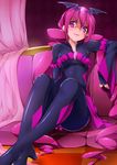  bad_end_happy bad_end_precure black_bodysuit bodysuit couch curtains dam-miyuki dark_persona full_body highres long_hair pink pink_eyes pink_hair pink_skirt precure sitting skirt smile smile_precure! solo tiara twintails 
