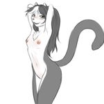  arms_behind_head blush breasts cat cats_n'_cameras chest_tuft countershading feline female fur green_eyes hair josephine_rodgers long_hair looking_at_viewer mammal nateday nipples nude pink_nose raised_arm small_breasts smile solo tuft two_tone_hair young 