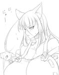  ahoge animal_ears bangs bare_shoulders blunt_bangs blush breasts cat_ears cleavage detached_sleeves gigantic_breasts greyscale huge_ahoge kemonomimi_mode long_hair m.u.g.e.n monochrome nontraditional_miko original paw_pose rekise sendai_hakurei_no_miko solo straight_hair strap_gap sweatdrop touhou 