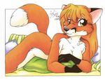  anthro blonde_hair canine female fox green_eyes hair looking_at_viewer mammal michele_light nude pinup pose solo 
