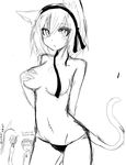  animal_ears breasts greyscale haik large_breasts looking_at_viewer monochrome original short_hair simple_background sketch solo tail topless white_background 