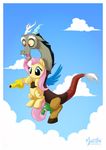  blue_eyes cloud clouds cutie_mark discord_(mlp) draconequus duo equine fangs female feral fluttershy_(mlp) friendship_is_magic horse male mammal my_little_pony mysticalpha outside pegasus pony red_eyes sky wings 