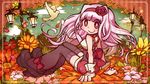  black_legwear bow hairband icon_(sugarless_yogurt) idolmaster idolmaster_(classic) long_hair purple_eyes purple_hair shijou_takane sitting smile solo thighhighs wrist_cuffs 