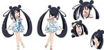  :o anklet azumawari_(azumofu) bare_legs barefoot black_hair bow character_sheet cosplay d: detached_sleeves double_bun feet full_body hair_over_one_eye highres jewelry long_hair magical_girl multiple_views open_mouth parody precure red_eyes ribbon skirt smile soles the_ring toes turnaround twintails white_background yamamura_sadako 