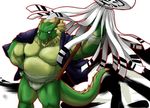  anthro biceps big_muscles chinese_dragon chubby clothing dragon father fundoshi green_dragon horn kemono male morenatsu muscles open_shirt parent pecs plain_background scalie shirt solo suruga tappei underwear 