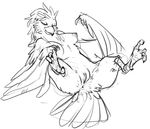  anus avian beak bird black_and_white breasts female looking_at_viewer monochrome nude paperclip_(artist) pinup pose pussy sketch solo winged_arms wings 