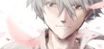  bad_id bad_pixiv_id close-up closed_mouth face grey_hair male_focus nagisa_kaworu neon_genesis_evangelion petals red_eyes smile solo tale_(crystalicia) 