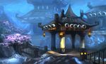  architecture bridge building cherry_blossoms east_asian_architecture highres lantern no_humans scenery tlrose tree warcraft world_of_warcraft 