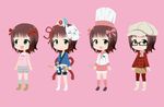  :d amami_haruka apron bad_id bad_pixiv_id brown_hair cabbie_hat chef_hat chef_uniform coat glasses green_eyes hair_ribbon hat idolmaster idolmaster_(classic) japanese_clothes k@ito90p mask open_mouth ribbon scarf skirt smile toque_blanche 