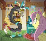 bed blue_eyes bunny_costume costume discord_(mlp) draconequus equine female feral fluttershy_(mlp) friendship_is_magic glancojusticar hair horse male mammal my_little_pony pegasus pink_hair pony red_eyes surprise wings 