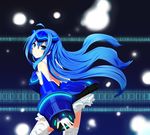  armor blue_eyes blue_hair chawa_(yossui009) dress gauntlets gloves headgear highres long_hair solo thighhighs vividblue vividred_operation 