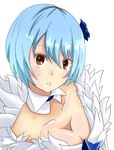  1girl blue_hair breasts brown_eyes choker cleavage fairy_tail flower highres looking_at_viewer short_hair simple_background solo yukino_aguria 