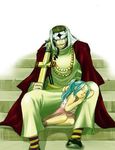  1boy 1girl alabasta beads blue_hair child facepaint guard jewelry lap_pillow lowres necklace nefertari_vivi one_piece pell ponytail princess sheath sheathed sheathed_sword sitting sleeping socks stairs striped striped_legwear striped_socks sword weapon young younger 