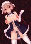  apron blush breasts brown_hair corset gradient gradient_background landolt_tamaki maid maid_apron maid_headdress nippleless_clothes nipples original panties red_eyes skirt skirt_lift solo thighhighs underwear upskirt vibrator vibrator_under_panties 