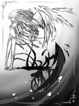  breasts closed_eyes copyright_request feathers greyscale highres kazana_(sakuto) long_hair medium_breasts monochrome solo very_long_hair wings 