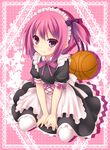  basketball blush maid minato_tomoka one_side_up purple_eyes purple_hair ribbon rou-kyuu-bu! ryo short_hair sitting smile solo thighhighs 