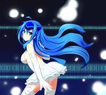  blue_eyes blue_hair chawa_(yossui009) dress gloves headgear highres long_hair solo thighhighs vividblue vividred_operation 