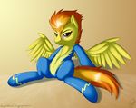  bodysuit camel_toe clothed clothing equine female feral friendship_is_magic hair horse jumpsuit looking_at_viewer mammal my_little_pony orange_hair pegasus pony rubber skimpy skinsuit skipsy smile solo spitfire_(mlp) tight_clothing wings wonderbolts_(mlp) zipper 