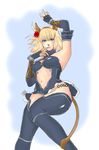  animal_ears armpits bad_id bad_pixiv_id blonde_hair blue_eyes bucaneve cat_ears cat_tail final_fantasy final_fantasy_xi fingerless_gloves flower gloves hairband lips lying mithra navel on_back skirt solo tail thighhighs 