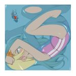  1girl barefoot blonde_hair blue_eyes feet female fish flat_chest lying on_side one-piece_swimsuit original partially_submerged solo swimsuit tanaka_ahiru toes water wet 