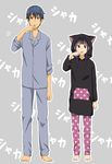  1girl animal_ears animal_hood black_hair blue_eyes blue_hair brushing_teeth cat_ears donrima hood long_hair pajamas purple_eyes purple_hair short_hair sleepwear souma_hiroomi working!! yamada_aoi 