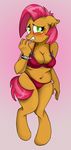  anthro anthrofied babs_seed_(mlp) big_breasts blush breasts brown_fur chubby cleavage clothed clothing ear_piercing equine female freckles friendship_is_magic fur gradient_background green_eyes hair horse mammal my_little_pony navel piercing pony skimpy solo susiebeeca swimsuit two_tone_hair wide_hips 