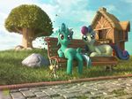  blue_eyes bonbon_(mlp) equine expir female feral friendship_is_magic grass horn horse lyra_(mlp) lyra_heartstrings_(mlp) mammal my_little_pony orange_eyes pony sitting tree unicorn 