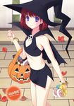  1boy absurdres androgynous blue_eyes bracelet bulge candy crossdressing food halloween hat highres jewelry lollipop male male_focus miyama_amehiko oto_nyan red_hair short_hair solo trap witch 