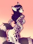  butt canine cerval colormeviolet ear_piercing feline female fluffy_tail fox hair hybrid looking_at_viewer mammal nipples nude piercing purple purple_hair serval side_boob solo spots 