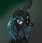  borg cat_eyes changeling cyborg fangs female friendship_is_magic green_eyes green_hair hair holes horn long_hair looking_at_viewer machine mechanical my_little_pony queen_chrysalis_(mlp) reiduran slit_pupils solo 