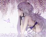  bad_id bad_pixiv_id bug butterfly flower gloves insect kazari_tayu long_hair lying open_mouth original petals purple_eyes purple_hair solo wisteria 
