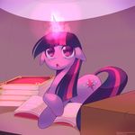  book cutie_mark equine female feral friendship_is_magic glowing hair horn horse lying magic mammal multi-colored_hair my_little_pony pony purple_eyes raikissu raiponi solo table twilight_sparkle_(mlp) unicorn 