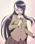  bad_id bad_pixiv_id blue_eyes blush glasses heartcatch_precure! long_hair manji_(tenketsu) myoudou_gakuen_high_school_uniform open_mouth precure purple_hair school_uniform skirt solo tsukikage_yuri 