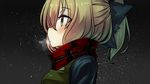  bad_id bad_pixiv_id blonde_hair blush bow breath brown_eyes hair_bow hati105 highres kurodani_yamame night night_sky ponytail scarf short_hair sky solo star star_(sky) starry_sky touhou 