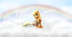  applejack_(mlp) blonde_hair clothing cloud cutie_mark drake_drachenlicht equine female feral freckles friendship_is_magic green_eyes hair horse mammal my_little_pony pony smile solo 